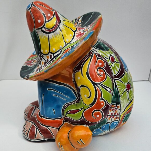 Mexican Talavera Red Clay Pottery Sleeping/Siesta Sombrero Man home garden decor - Picture 1 of 11